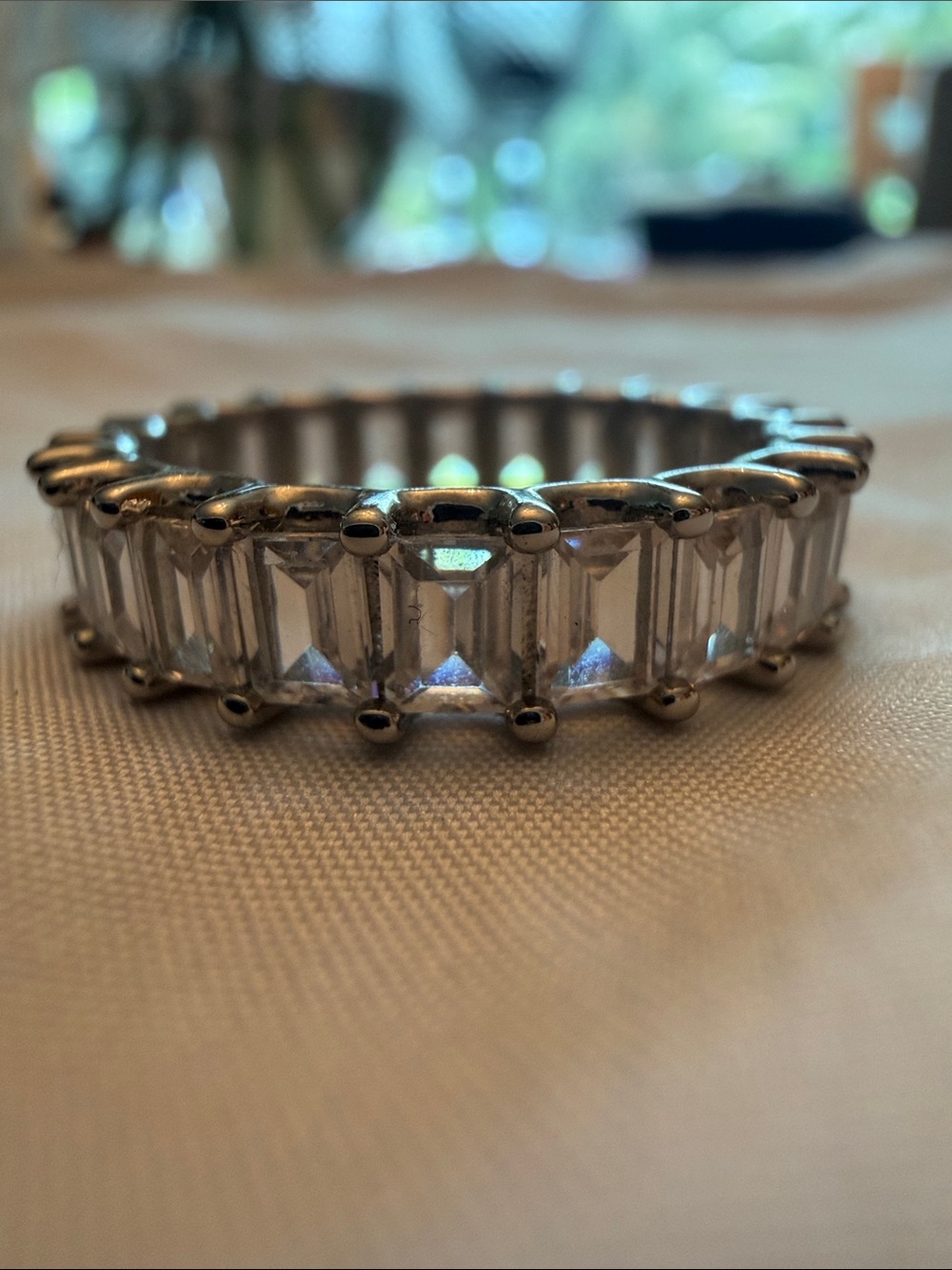 Source Unknown Silver-Tone Baguette Crystal Eternity Ring
